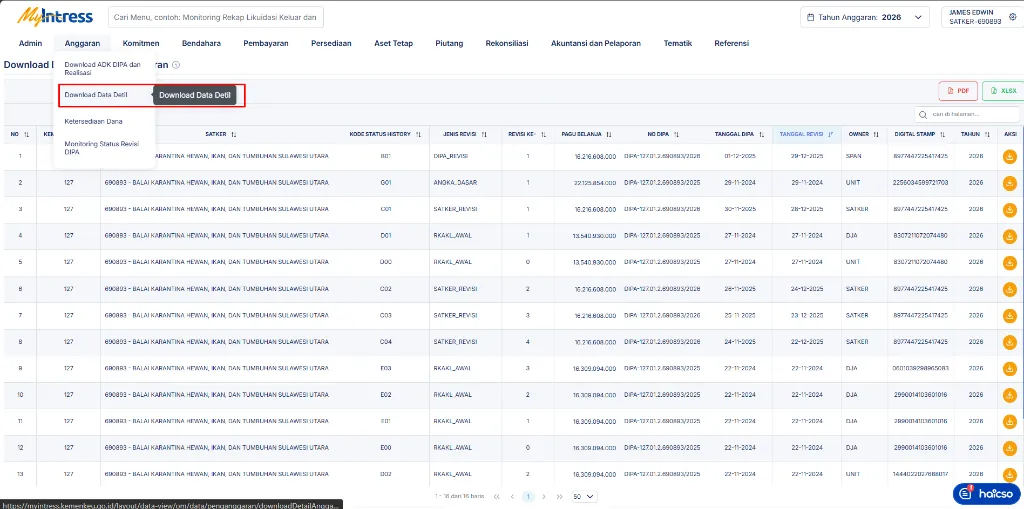 Menu Download Data Detil di MyIntress