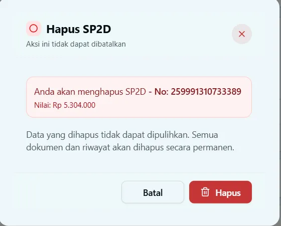 Modal Konfirmasi Hapus SP2D