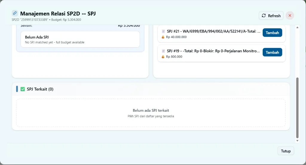 Manajemen Relasi SP2D - SPJ Terkait
