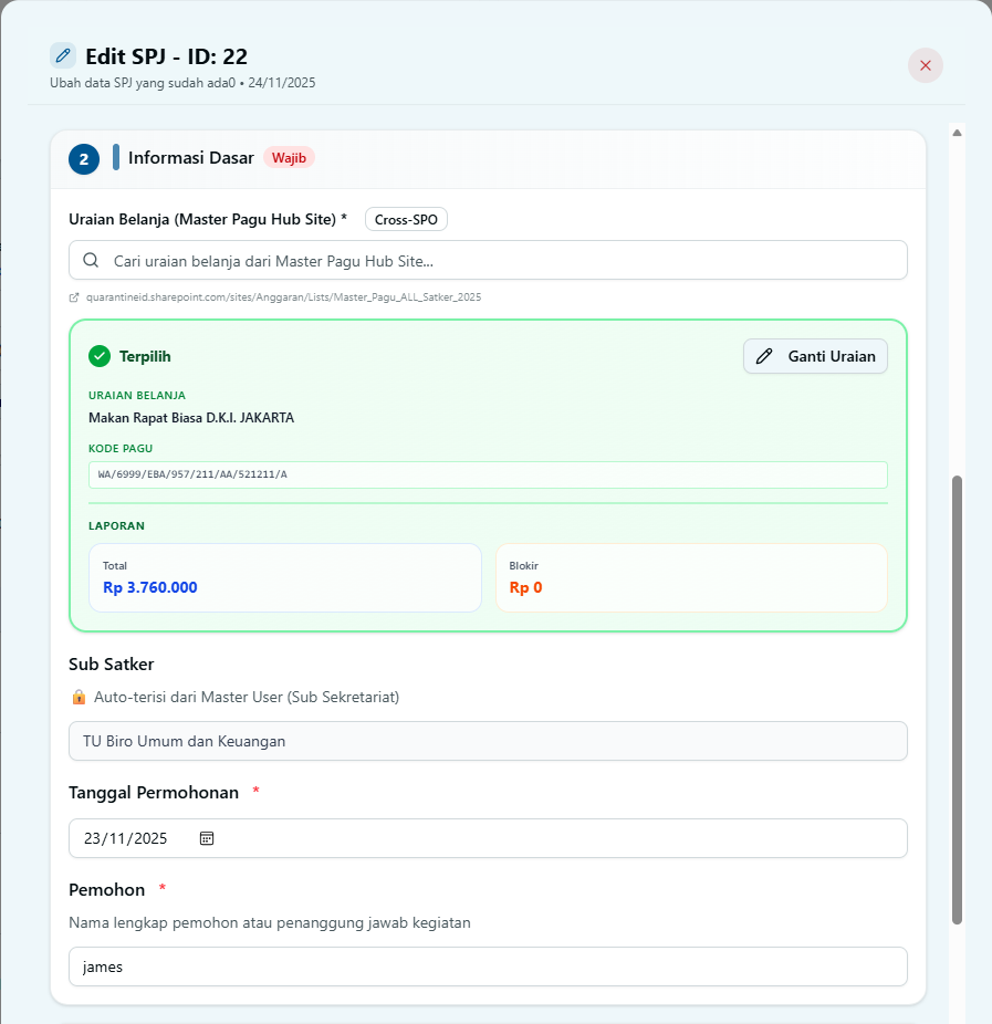Edit Sumber Anggaran SPJ