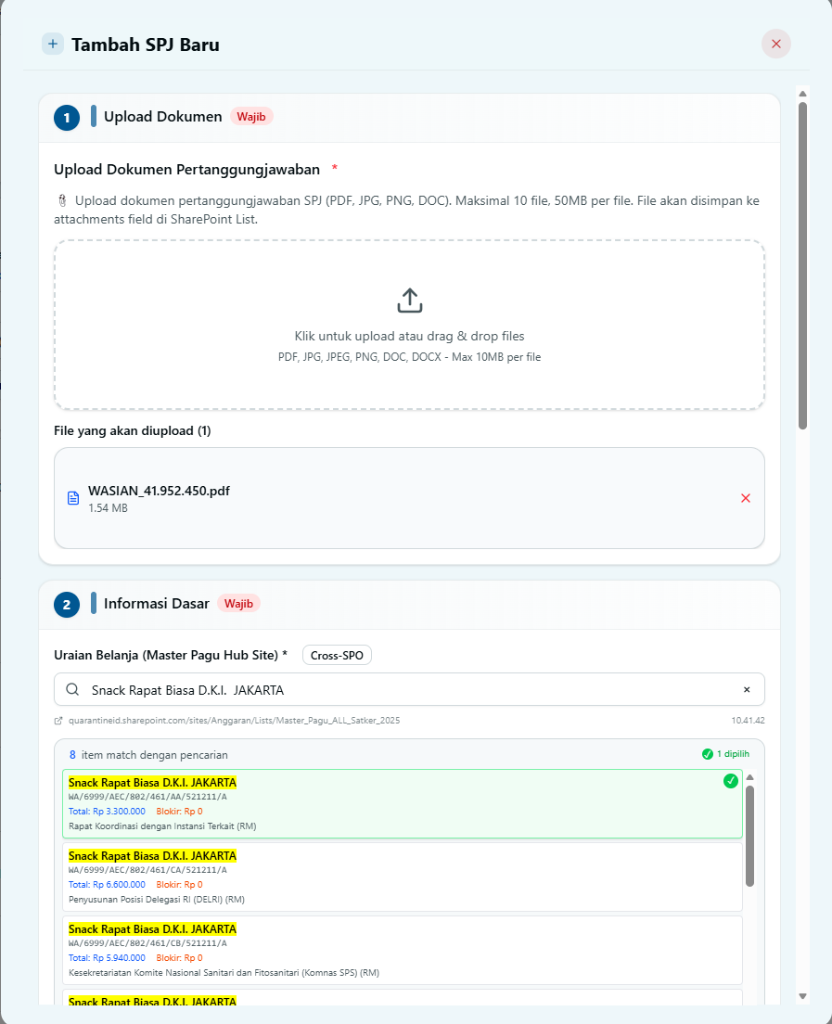 Upload Bukti Dukung SPJ